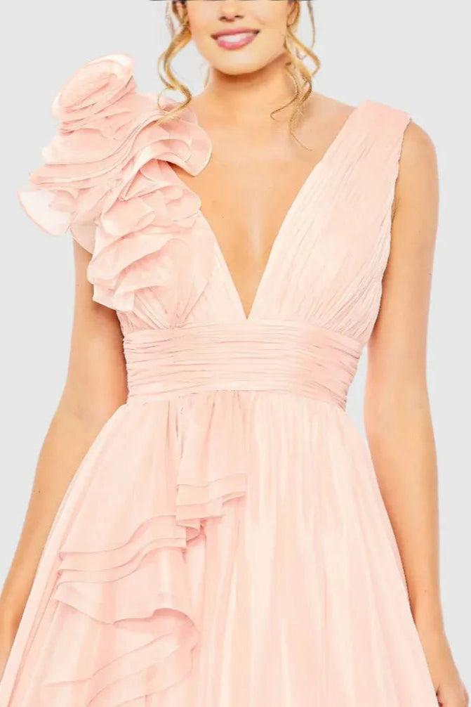 Modern A-Line V Neck Sleeveless Backless Floor-Length Prom Dress